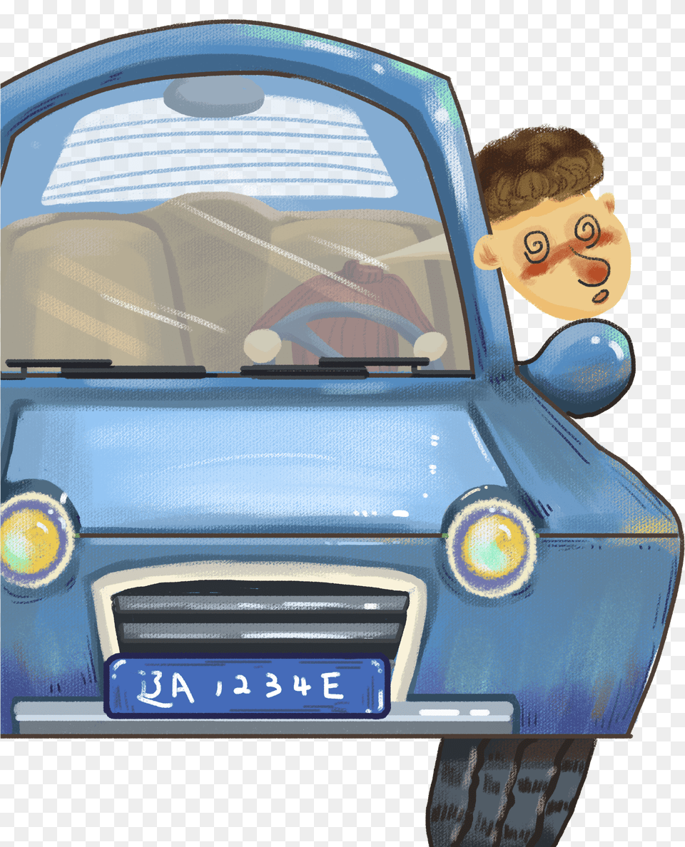 Cartoon Hand Drawn Illustration Drunk Illustration, License Plate, Vehicle, Transportation, Car Free Png