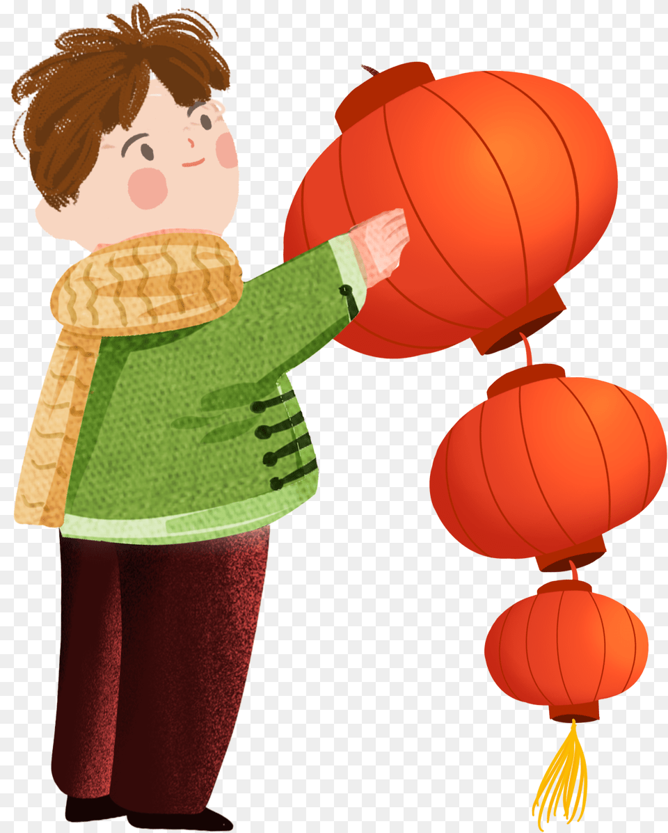 Cartoon Hand Drawn Illustration New Year Element Cartoon, Lamp, Lantern, Baby, Person Free Png Download