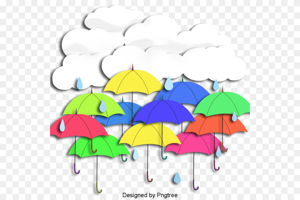 Cartoon Hand Painted Clouds Rain Lovely Clouds Raindrops Cute, Canopy, Umbrella Free Png Download