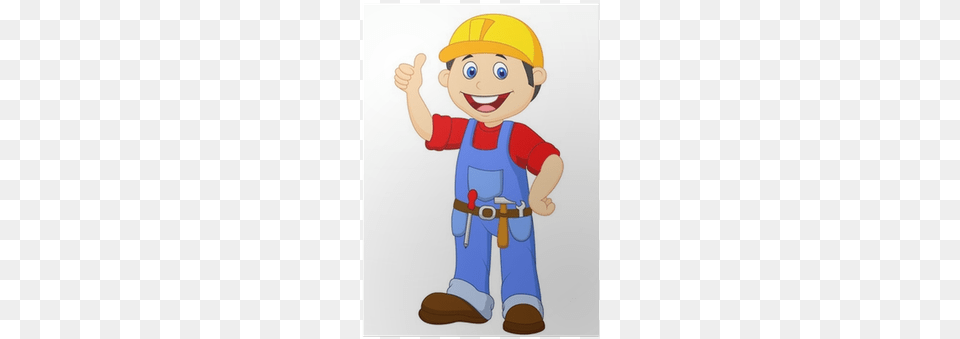 Cartoon Handyman With Tools Belt Thumb Up Poster Handyman Cartoon, Person, Worker, Baby, Clothing Free Png
