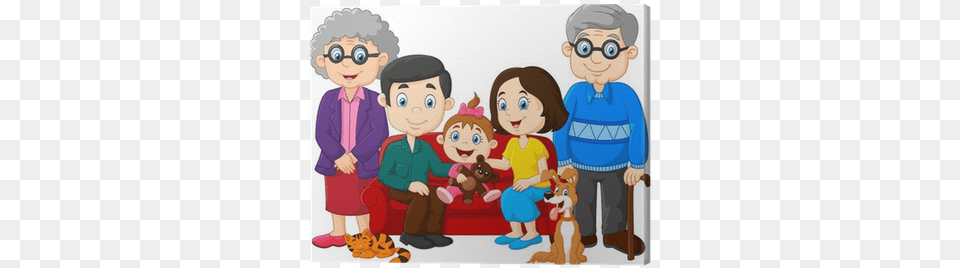 Cartoon Happy Family Isolated On White Background Canvas Family With Grandparents Clipart, Book, Comics, Publication, Baby Free Png Download