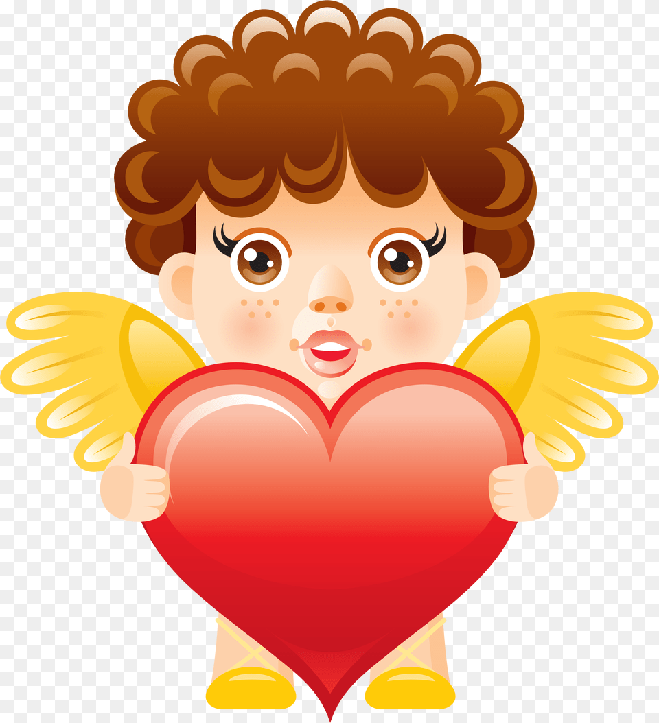 Cartoon Heart Transparent Uokplrs Angel With Heart Clipart, Baby, Person, Face, Head Free Png Download