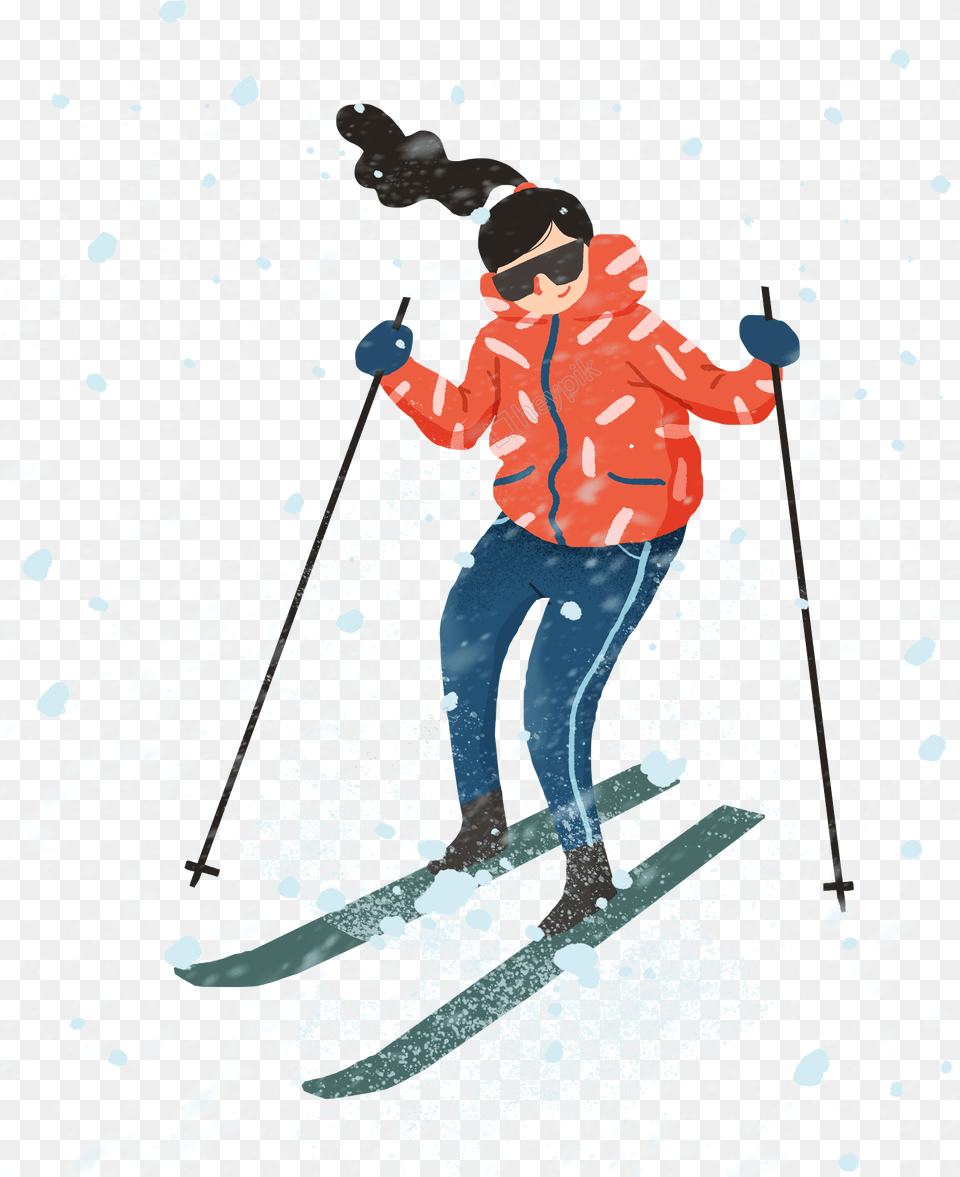 Cartoon Heavy Snow Illustration Character And Psd Cross Country Skiing Clipart Outdoors, Nature, Person, Boy Free Png Download