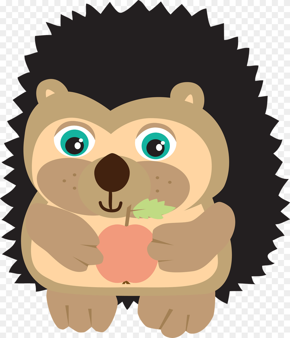 Cartoon Hedgehog Holding An Apple Clipart, Animal, Bear, Mammal, Plush Free Png