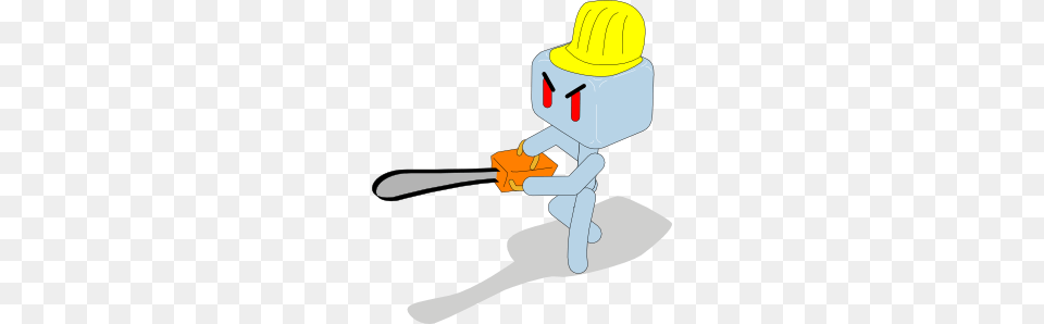 Cartoon Icecube Holding Chainsaw Clip Art, Clothing, Hardhat, Helmet, Device Png Image