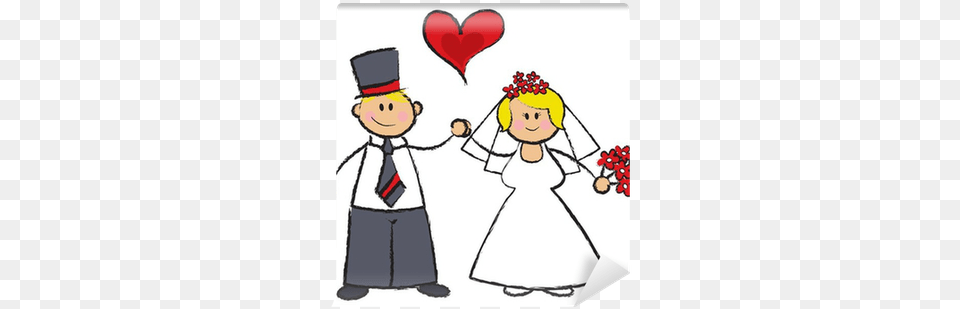 Cartoon Illustration Of A Wedding Couple In Fair Skin Just Married Cartoon, Person, People, Adult, Woman Free Png Download