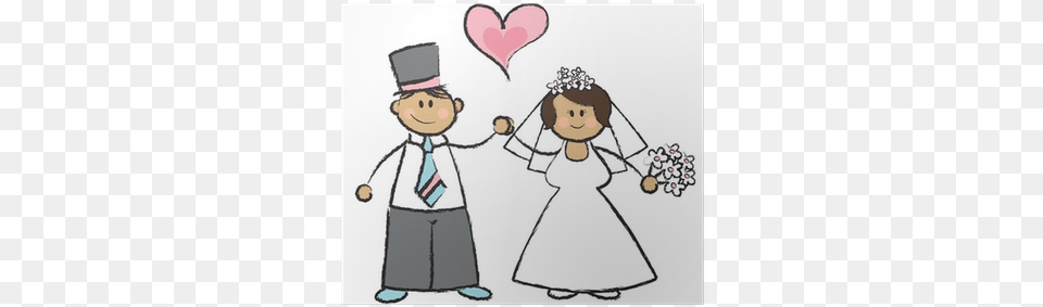 Cartoon Illustration Of A Wedding Couple Poster Pixers Just Married Cartoon, Baby, Person, People, Face Free Png