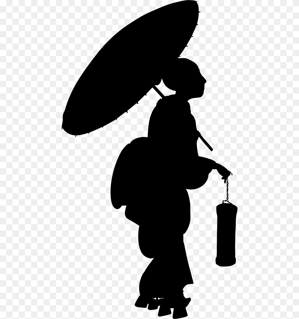 Cartoon Japanese Women With Umbrellas, Gray Free Transparent Png