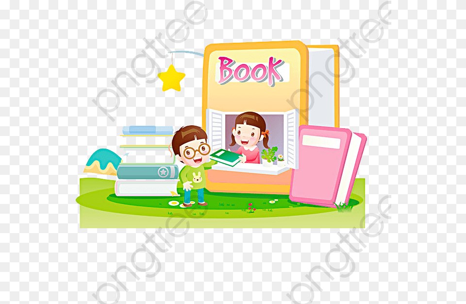 Cartoon Kids And Books, Baby, Person, Reading, Face Png