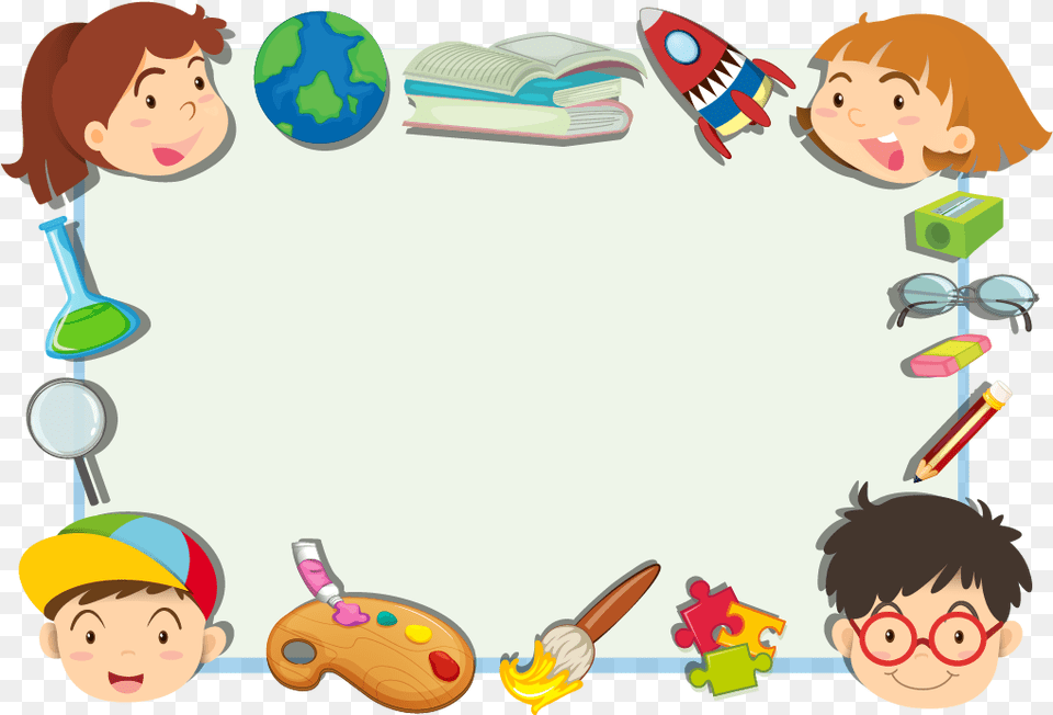 Cartoon Kids Border Designs For Students, Baby, Face, Head, Person Png