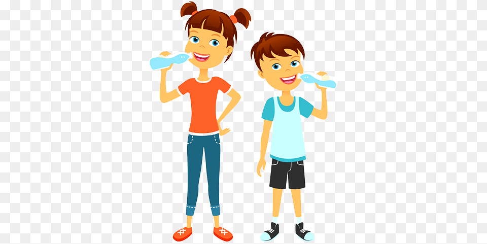 Cartoon Kids Drinking Water Pioneer, Boy, T-shirt, Child, Clothing Png Image