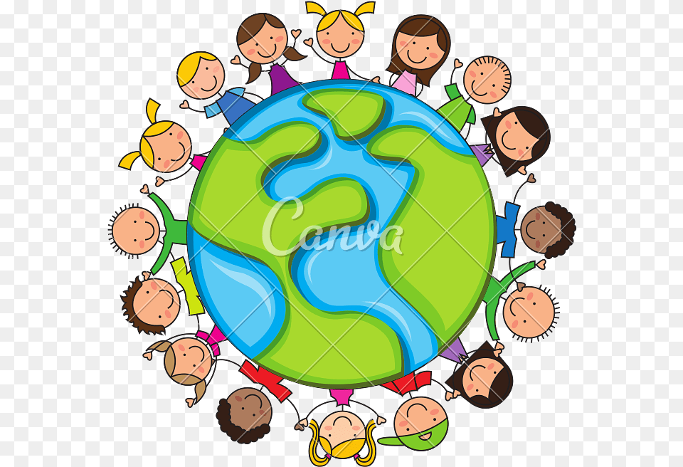 Cartoon Kids Icon World Surrounded By People, Sphere, Person, Baby, Face Free Png Download