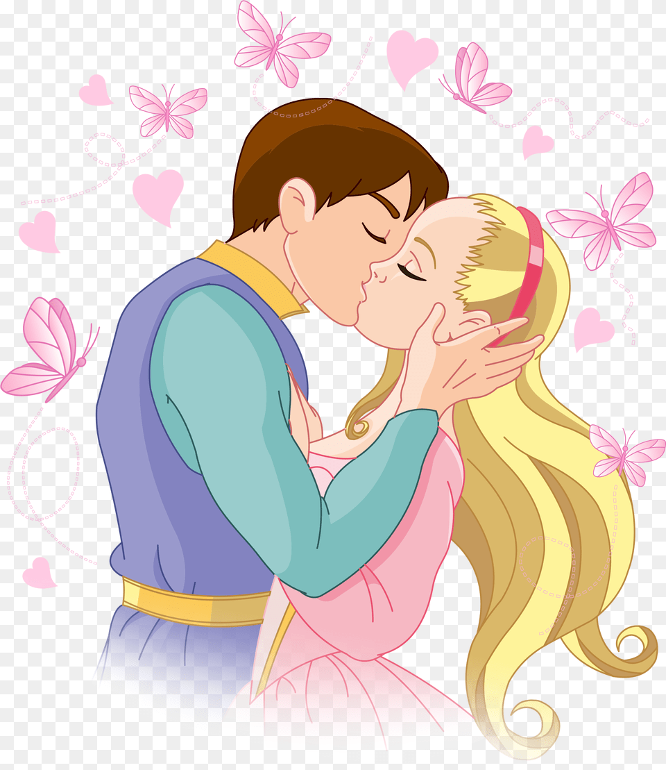 Cartoon Kiss Clip Art Prince And Princess Kiss, Kissing, Person, Romantic, Adult Png