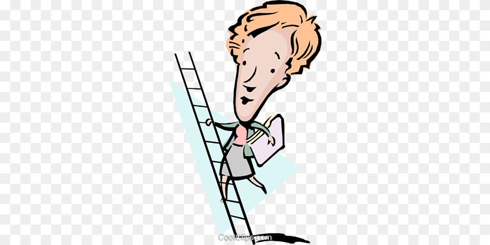Cartoon Lady Climbing A Ladder Royalty Vector Climb Ladder Cartoon, Person, Face, Head, Bag Free Png