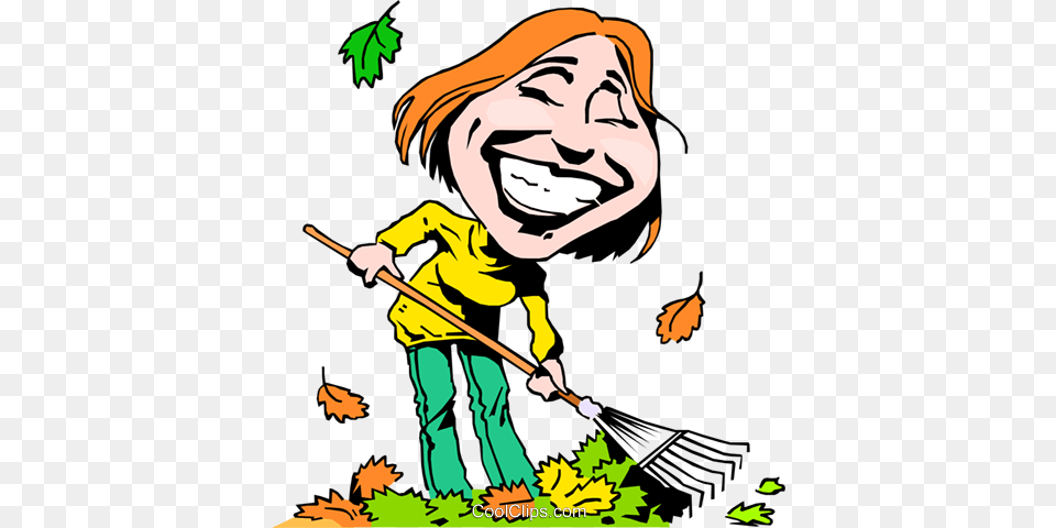Cartoon Lady Raking Leaves Royalty Vector Clip Art, Cleaning, Garden, Nature, Outdoors Free Png