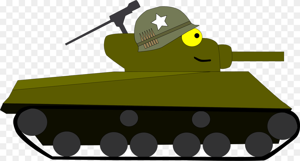 Cartoon M4 Sherman Tank Clipart, Armored, Military, Transportation, Vehicle Png