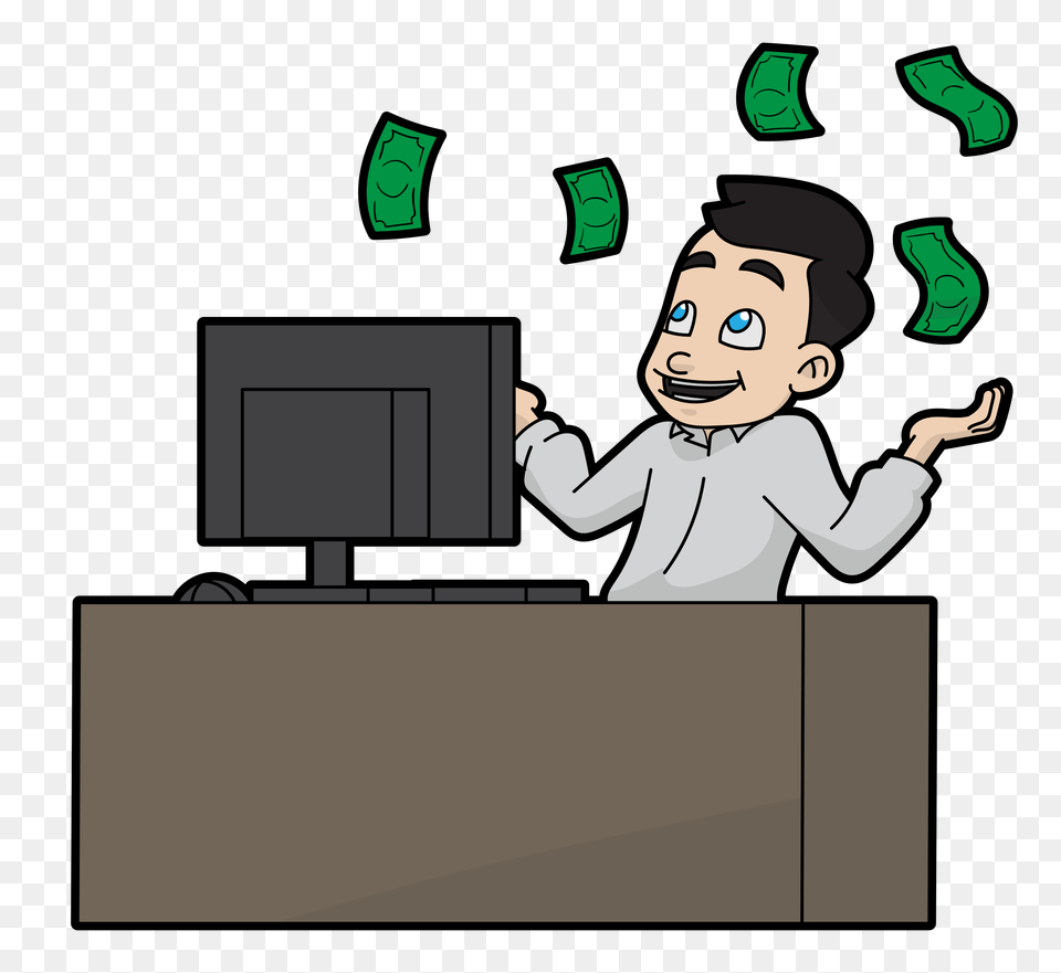 Cartoon Man Enjoying His Flying Online Money, Baby, Person, Face, Head Free Png Download