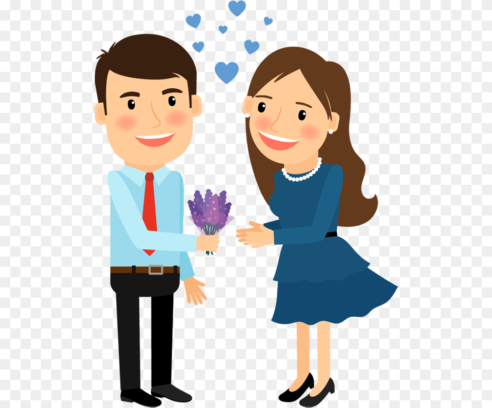 Cartoon Man Gives Flower To Woman For Love, Accessories, Tie, Formal Wear, Baby Png Image