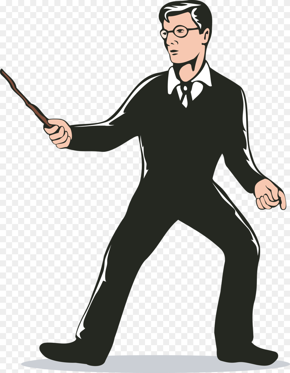 Cartoon Man Holding Wand, Suit, Clothing, Formal Wear, Person Free Png
