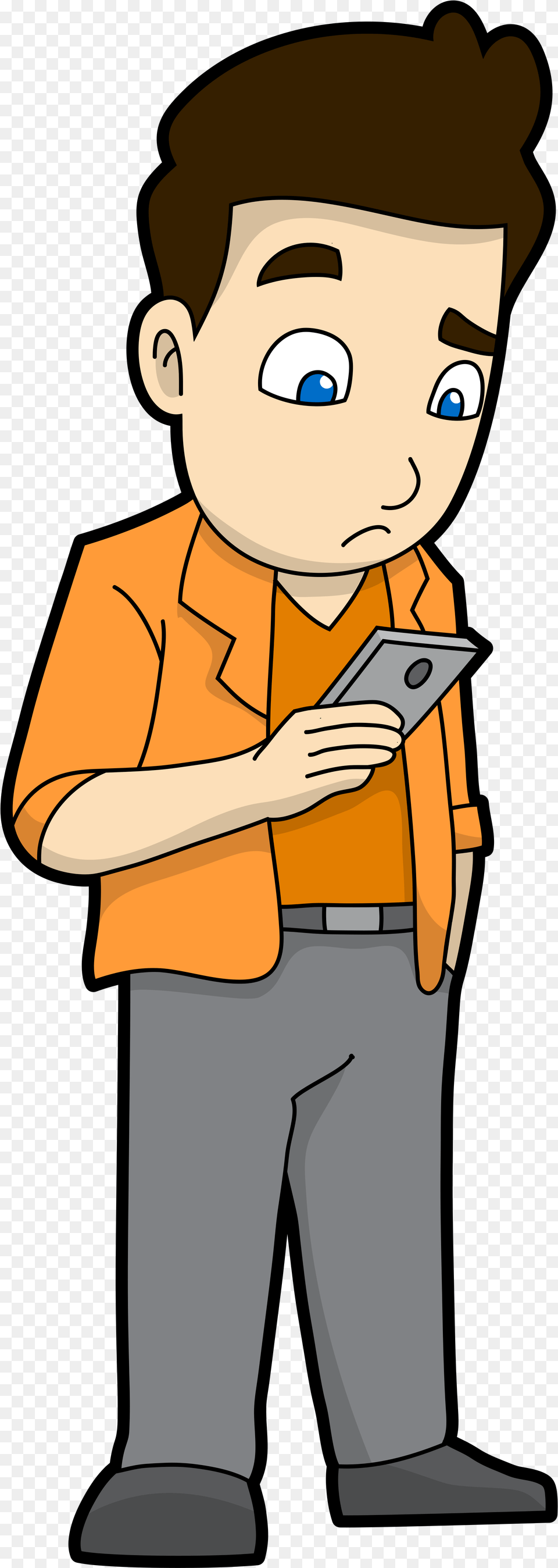 Cartoon Man Reading A Sad Message On His Phone Man Using Phone Cartoon, Person, Face, Head Png