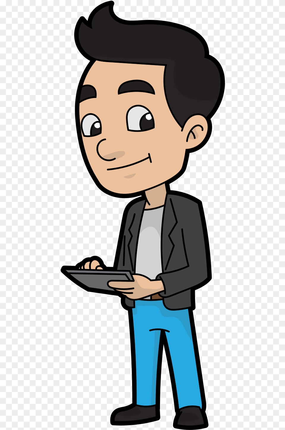 Cartoon Man With Black Hair, Person, Face, Head, Reading Png