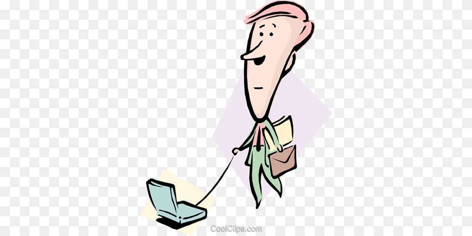 Cartoon Man With Computer On A Leash Royalty Vector Clip Art, Person, Bag, Face, Head Free Png Download