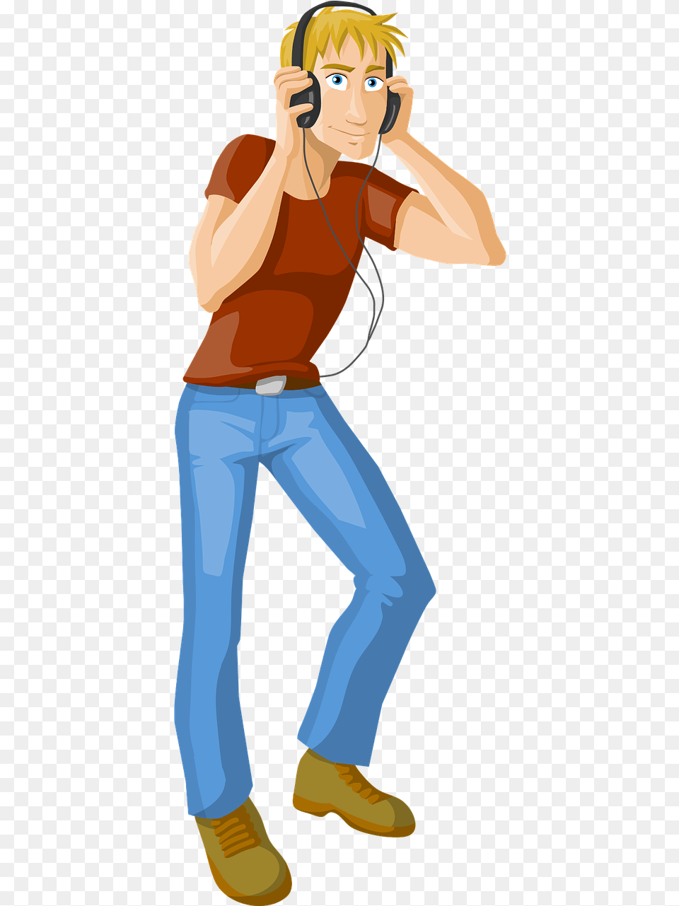 Cartoon Man With Earphone, Clothing, Photography, Pants, Adult Png Image
