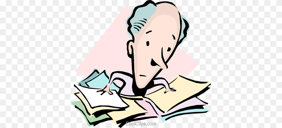 Cartoon Man With Paperwork Royalty Vector Clip Art, Person, Reading, Baby, Face Free Png Download