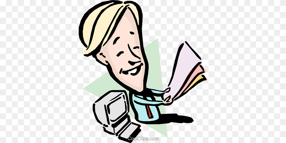 Cartoon Man With Paperwork Royalty Vector Clip Art, Person, Reading, Baby, Face Png