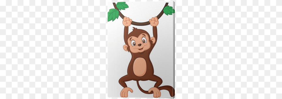 Cartoon Monkey Hanging In Tree Canvas Print Pixers Monkey Hanging From A Tree Drawing, Bow, Weapon, Animal, Mammal Free Png Download