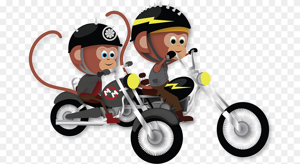 Cartoon Monkey On Motorcycle, Device, Tool, Plant, Lawn Mower Png Image