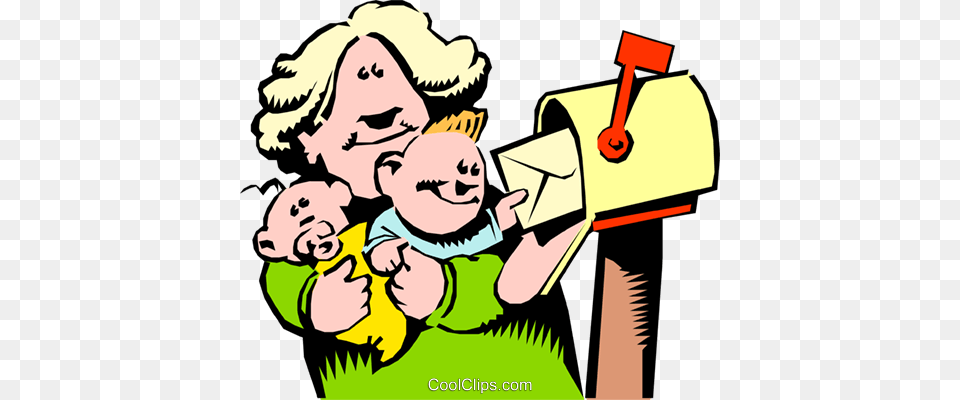 Cartoon Mother Getting The Mail Royalty Vector Clip Art, Baby, Person, Face, Head Png Image
