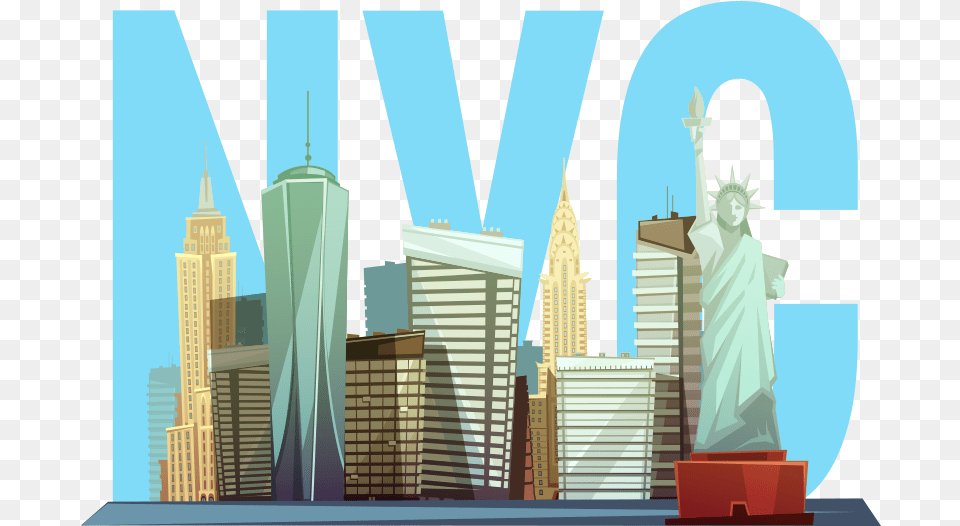 Cartoon Nyc Skyline New York Wall Decal Vertical, High Rise, Urban, City, Building Png