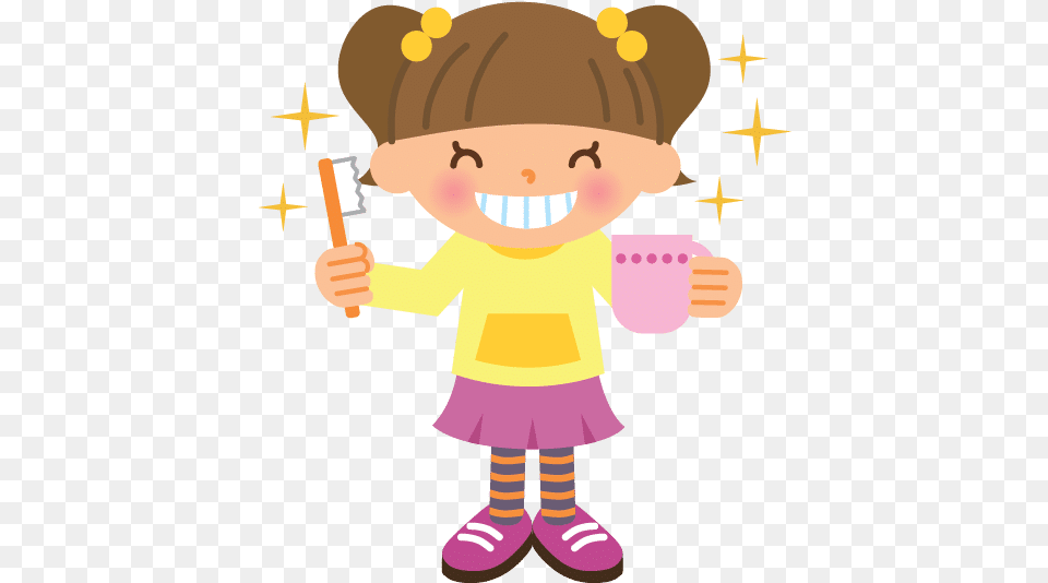 Cartoon Of A Happy Girl Holding A Toothbrush And Cup Boy Healthy Teeth Clipart, Baby, Person Png Image