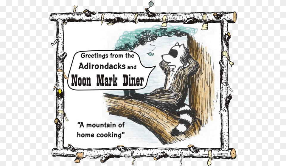 Cartoon Of Raccoon Lounging In Crook Of Tree With Caption Noonmark Diner, Book, Comics, Publication, Animal Png