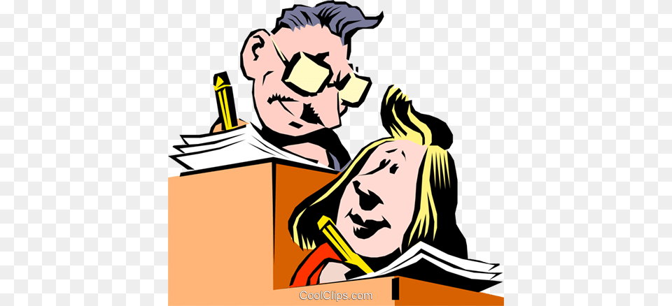 Cartoon Office Workers Writing Royalty Vector Clip Art, Book, Comics, Publication, Person Free Transparent Png