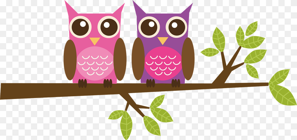 Cartoon Owls On Branch Clipart, Leaf, Plant, Vegetation, Animal Free Png Download