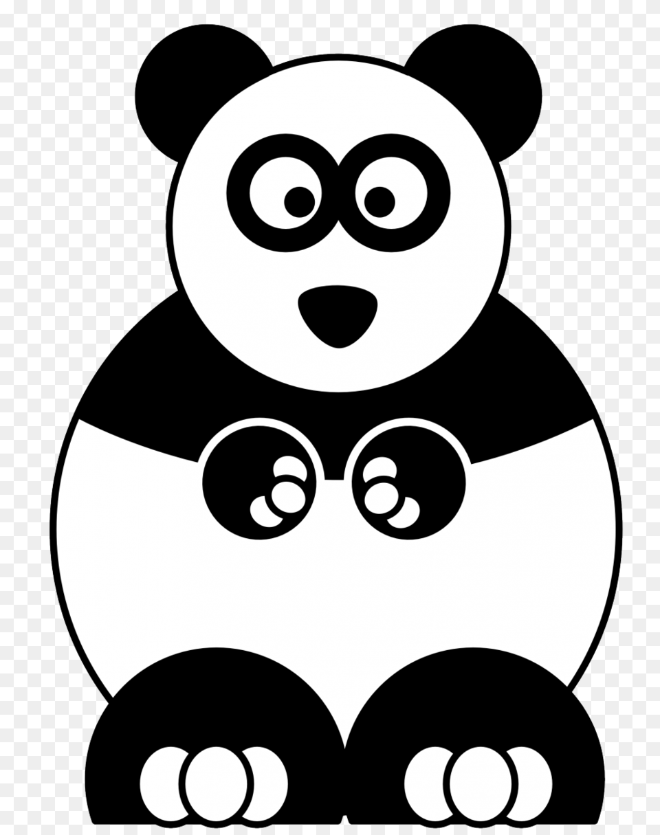 Cartoon Panda Clipart Giant Panda Cartoon Clip Art Black And White Drawing Panda, Stencil, Animal, Bear, Giant Panda Free Png