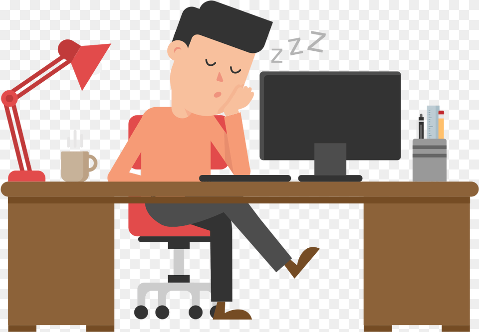 Cartoon Picture Of Man Sleeping At Desk Cartoon Man With Computer Gif, Furniture, People, Person, Table Free Transparent Png