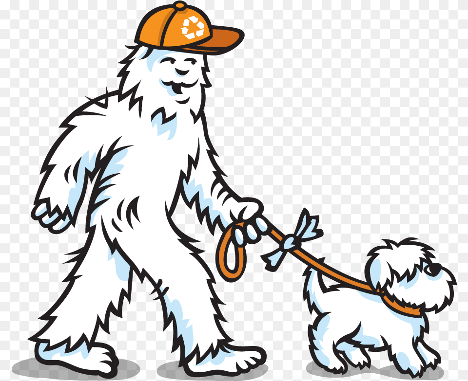 Cartoon Picture Of The Carbon Yeti Walking A Dog, Clothing, Hat, People, Person Free Png