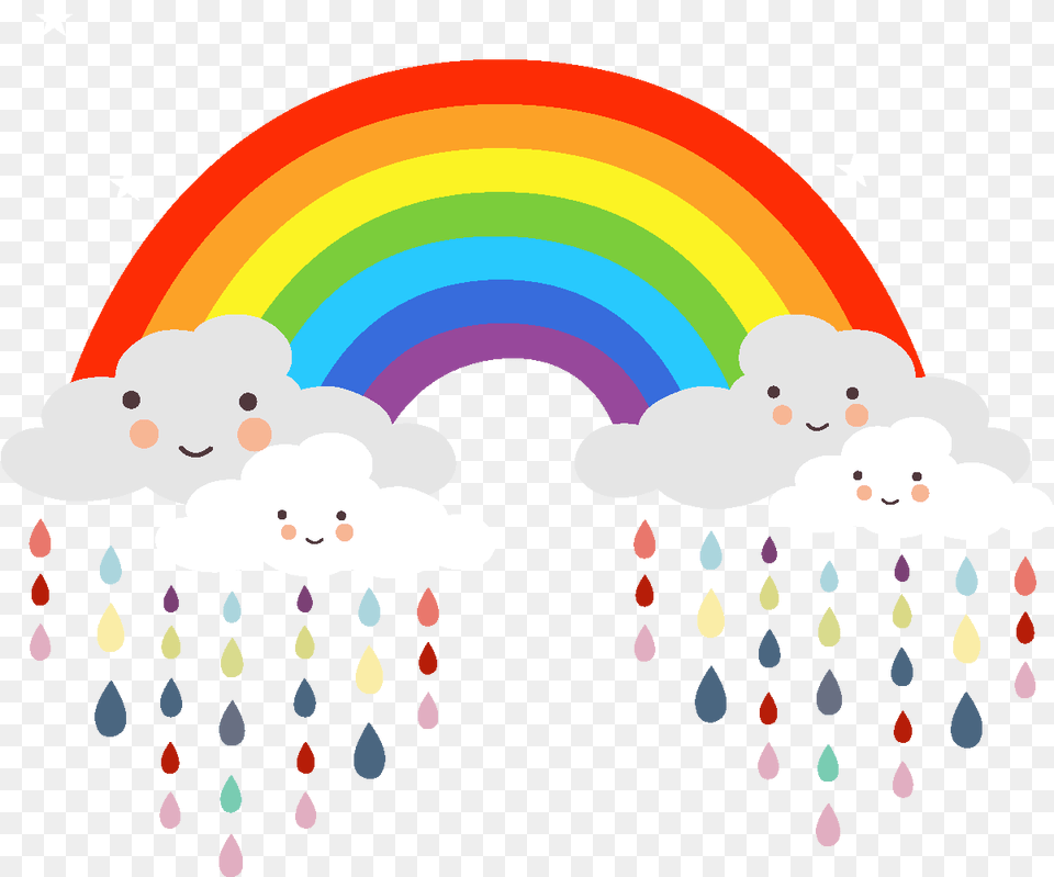 Cartoon Rainbow Cloud Raindrops Elements Rainbow With Smiling Cloud, Art, Graphics, Nature, Outdoors Free Transparent Png