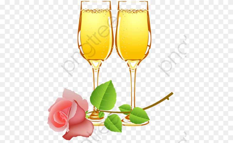 Cartoon Rose Champagne Glasses Cartoon Clipart Rose Wine Glass Cartoon, Alcohol, Plant, Liquor, Wine Glass Png Image