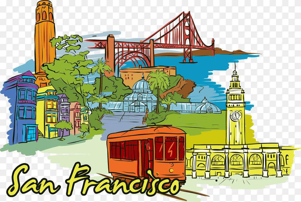 Cartoon San Francisco Clip Art, Cable Car, Transportation, Vehicle, City Free Transparent Png