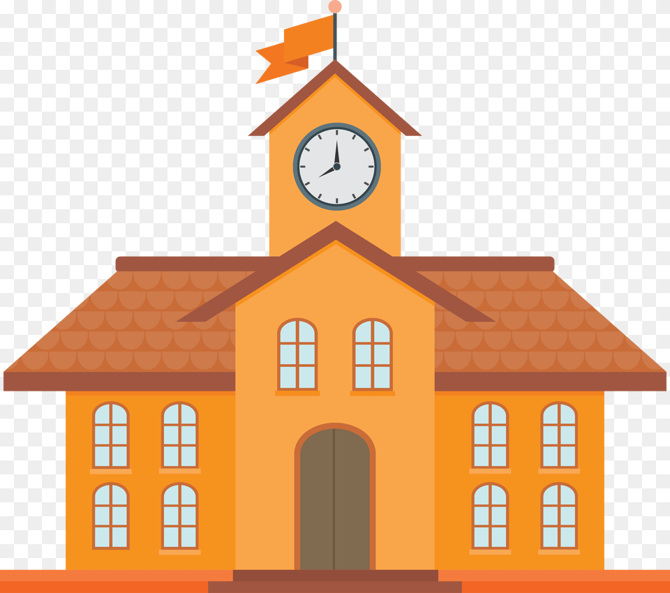 Cartoon School Building, Architecture, Clock Tower, Tower, Bell Tower Png