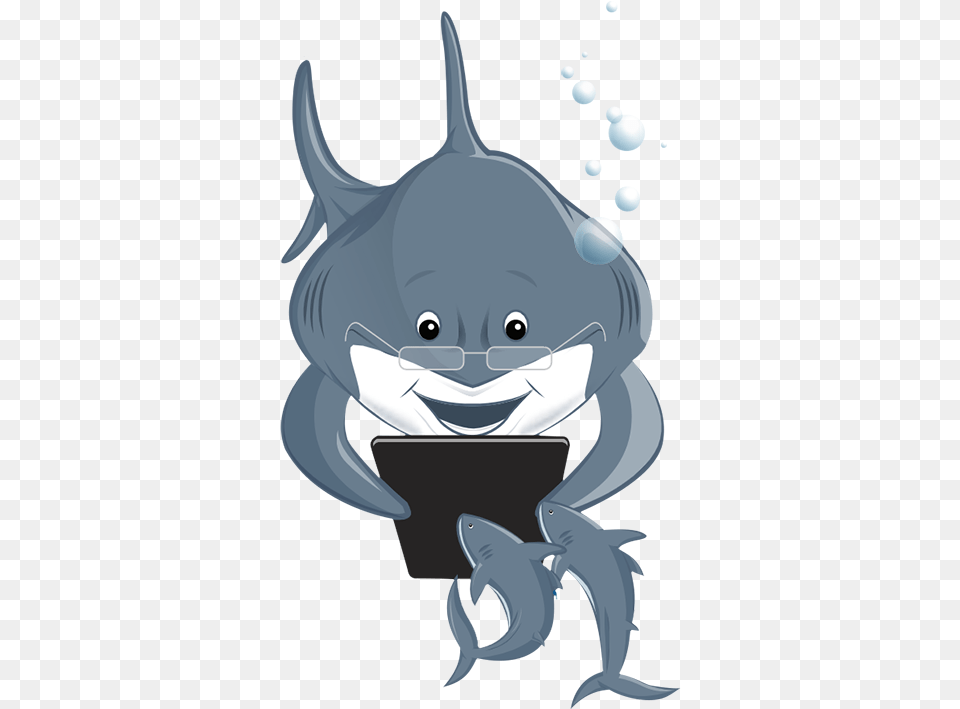 Cartoon Shark Reading A Book, Animal, Sea Life, Baby, Person Free Transparent Png