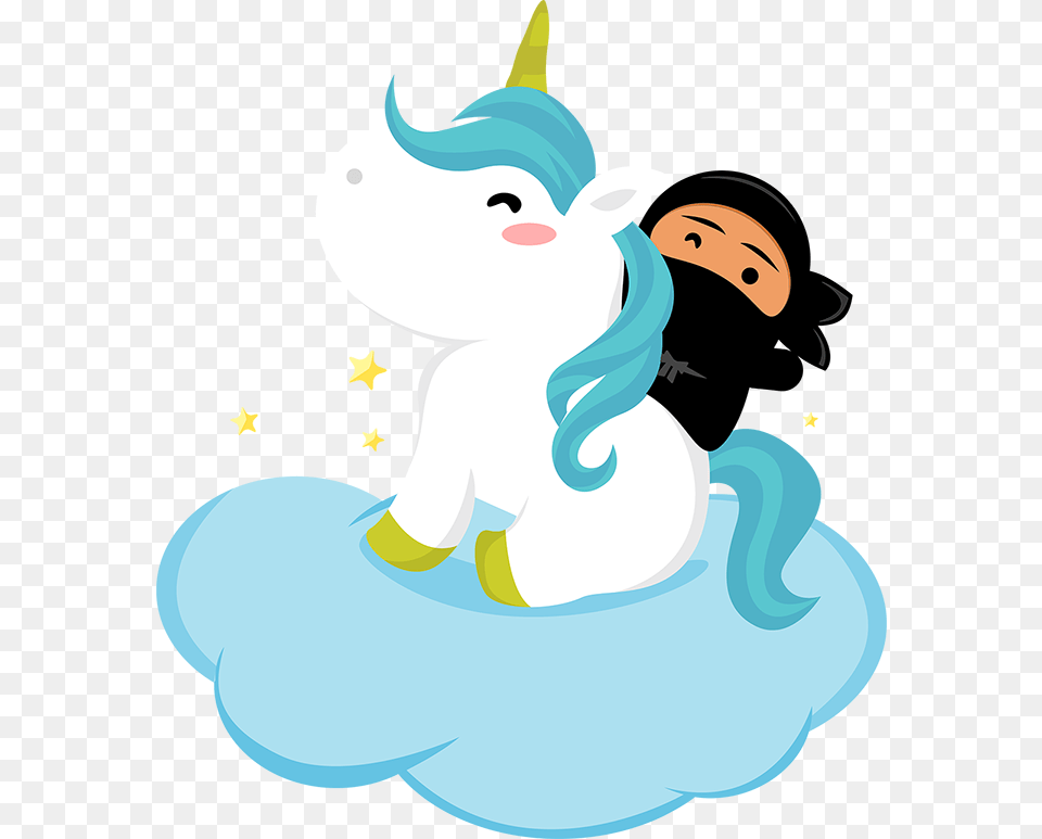 Cartoon Shinobi Riding A Unicorn Cartoon, Outdoors, Nature, Winter, Baby Free Png Download