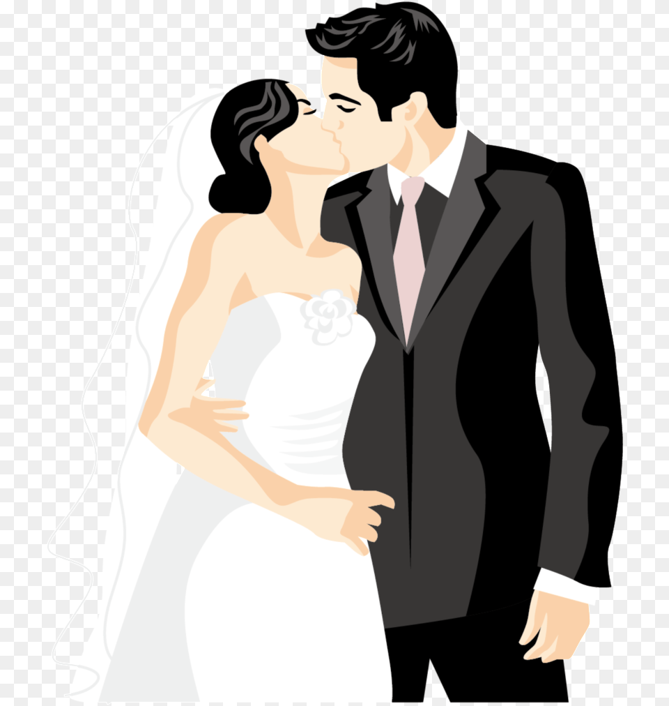 Cartoon Silhouette Hand Drawn Wedding Free Picture Wedding Couple Kissing Clipart, Formal Wear, Suit, Clothing, Dress Png Image