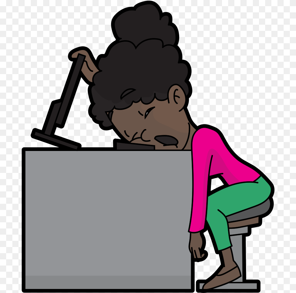 Cartoon Sleeping At Work, Adult, Female, Person, Woman Png Image