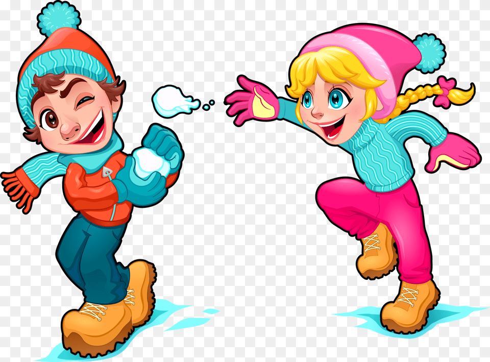 Cartoon Snow Play Illustration Playing In Snow Cartoon, Baby, Person, Face, Head Free Png