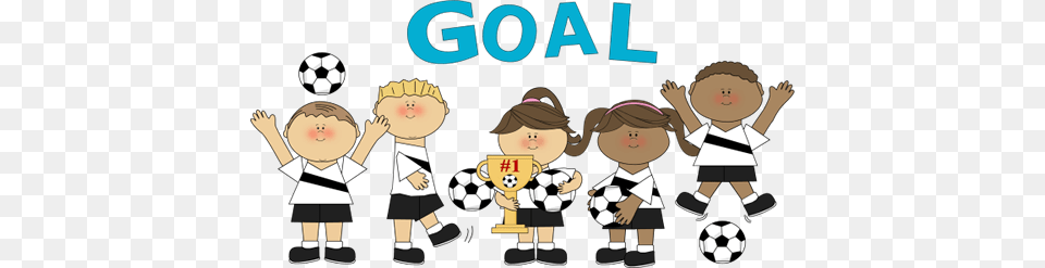 Cartoon Soccer Players In Action Soccer Team With Trophy Clip, Sport, Ball, Soccer Ball, Football Free Transparent Png